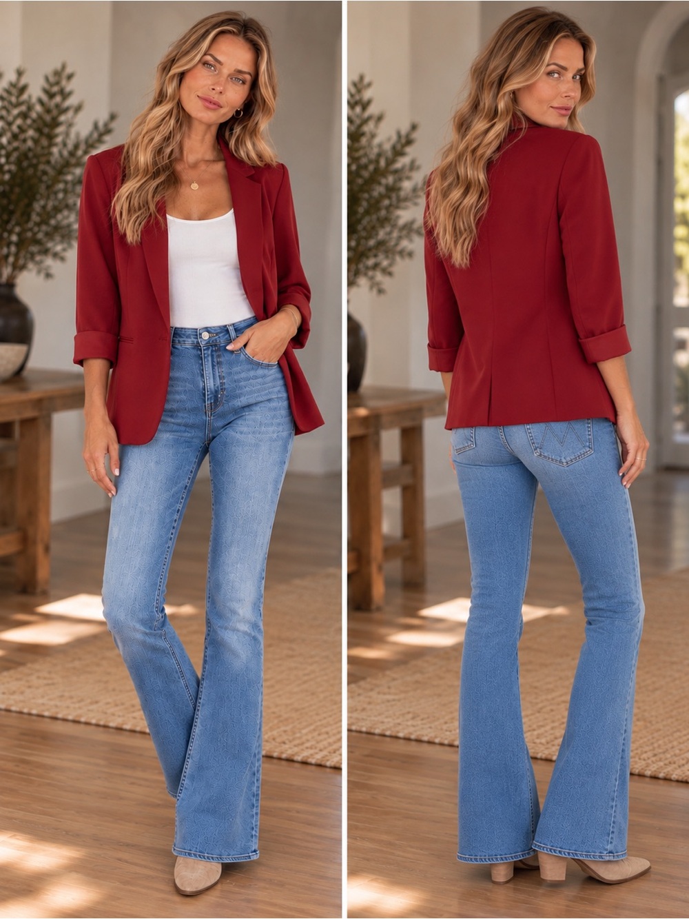 Classic Open-Front Red Blazer Jacket